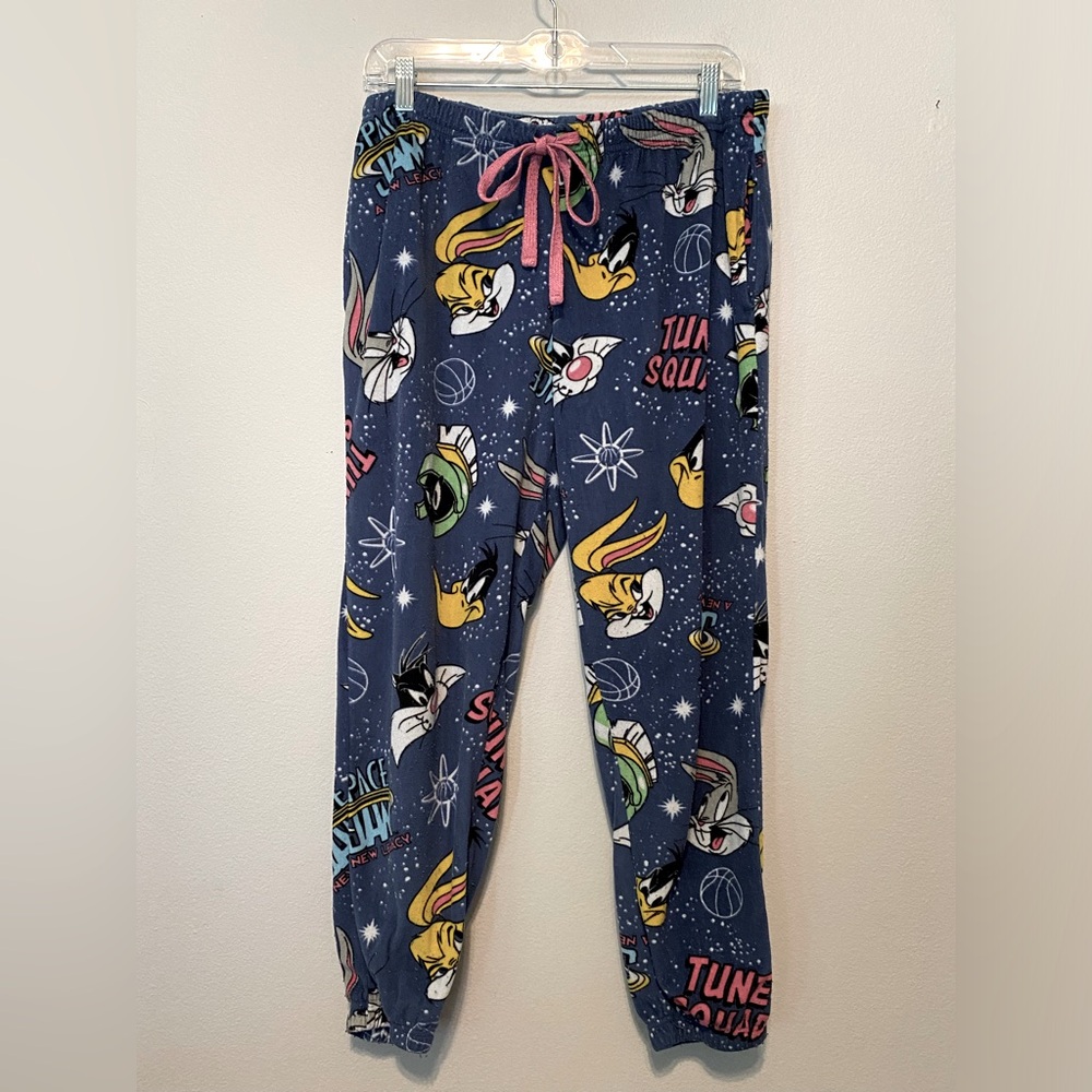 Space Jam A New Legacy Fleece Joggers Pajama White Allover Print Womens Large